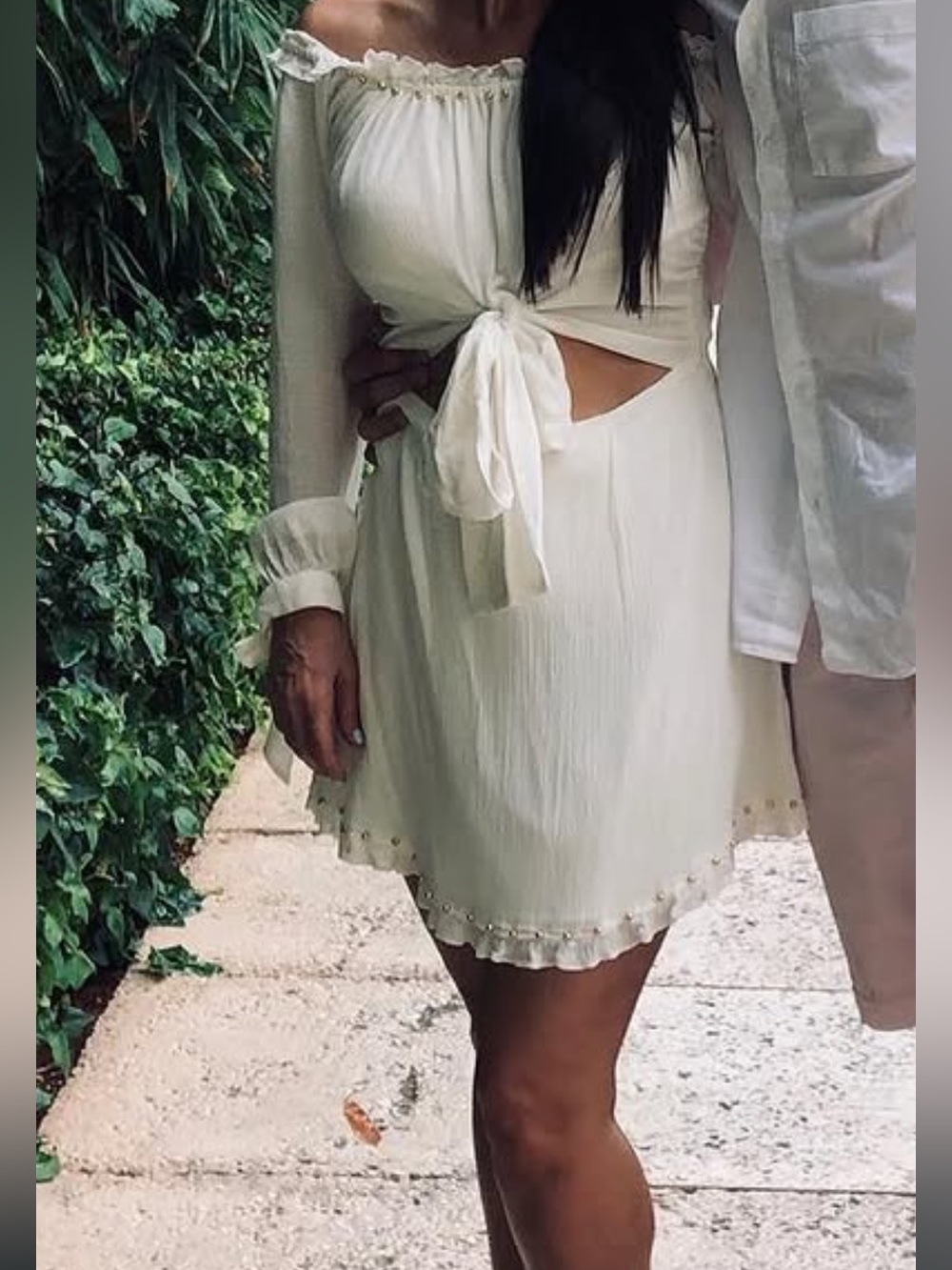 Lovers + Friends Cream Tie-Front Long-Sleeve Mini Dress